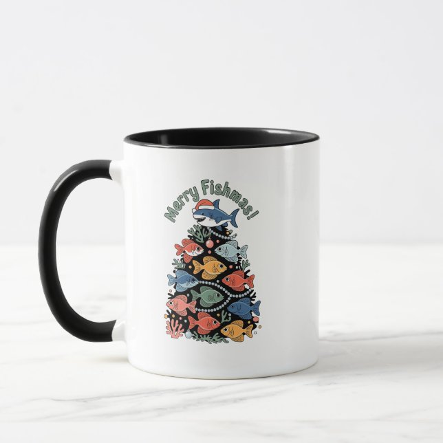 Merry Fishmas Christmas Tree Fish Funny Fishing Mug (Left)