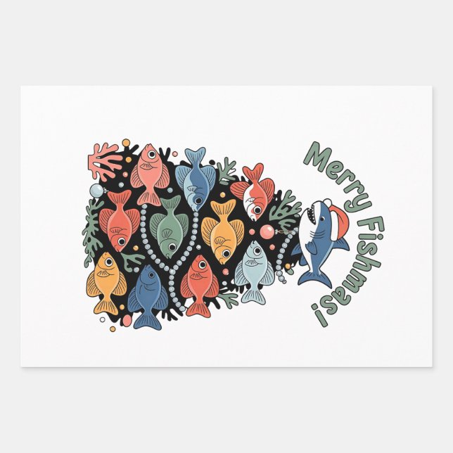 Merry Fishmas Christmas Tree Fish Funny Fishing Wrapping Paper Sheet (Front)
