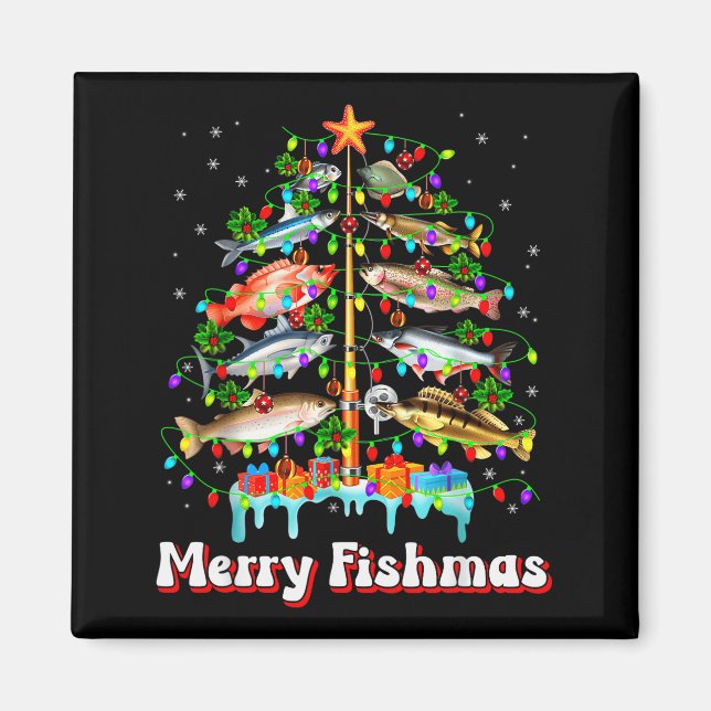 Merry Fishmas Christmas Tree Funny Fish Fishing Fi Magnet (Front)