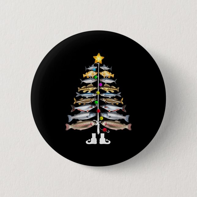 Merry Fishmas Christmas Tree Funny Fishing  6 Cm Round Badge (Front)