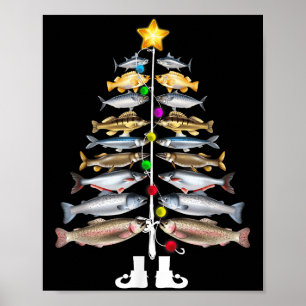 Merry Fishmas Christmas Tree Funny Fishing  Poster
