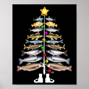 Merry Fishmas Christmas Tree Funny Fishing  Poster