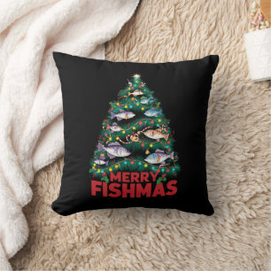 Merry Fishmas Christmas Tree Lights Fish Fishing  Cushion