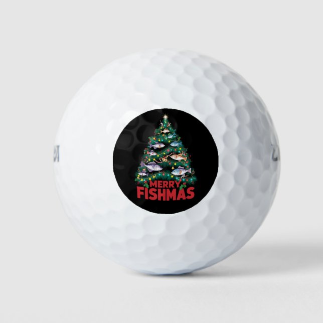 Merry Fishmas Christmas Tree Lights Fish Fishing  Golf Balls (Front)