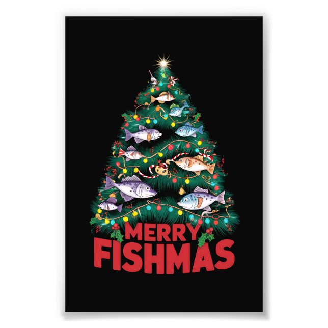 Merry Fishmas Christmas Tree Lights Fish Fishing  Photo Print (Front)
