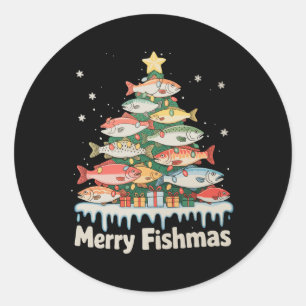 Merry Fishmas Fish Christmas Tree Lights Fisherman Classic Round Sticker