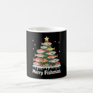 Merry Fishmas Fish Christmas Tree Lights Fisherman Coffee Mug