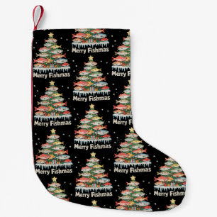 Merry Fishmas Fish Christmas Tree Lights Fisherman Small Christmas Stocking