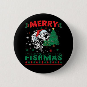 Merry Fishmas Fish Fishing Dad Fisherman Christmas 6 Cm Round Badge