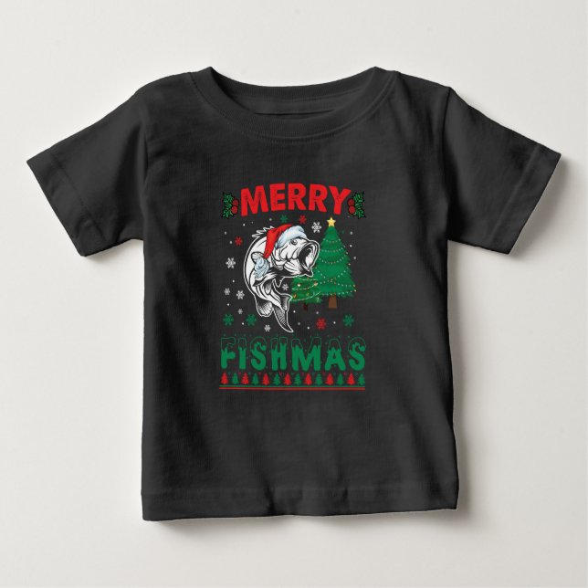Merry Fishmas Fish Fishing Dad Fisherman Christmas Baby T-Shirt (Front)