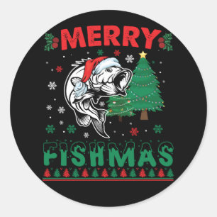 Merry Fishmas Fish Fishing Dad Fisherman Christmas Classic Round Sticker