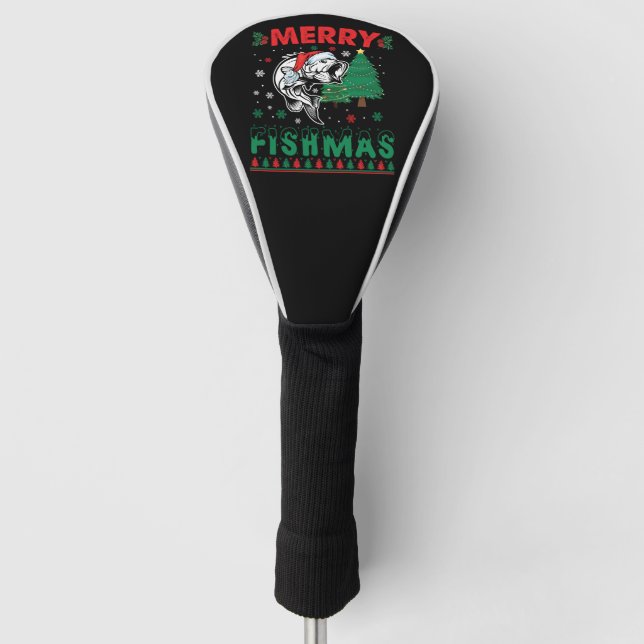Merry Fishmas Fish Fishing Dad Fisherman Christmas Golf Head Cover (Front)