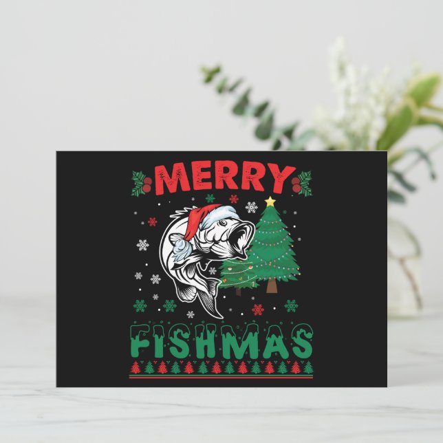 Merry Fishmas Fish Fishing Dad Fisherman Christmas Invitation (Standing Front)