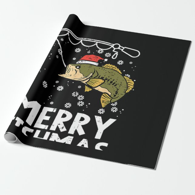 Merry Fishmas Fish Fishing Wrapping Paper (Unrolled)