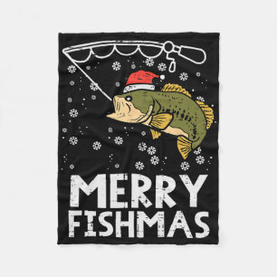 Merry Fishmas Fish Fishing Xmas Christmas Dad Men Fleece Blanket