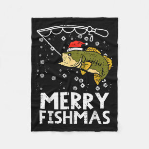 Merry Fishmas Fish Fishing Xmas Christmas Dad Men  Fleece Blanket