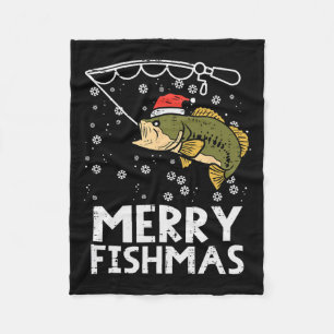 Merry Fishmas Fish Fishing Xmas Christmas Dad Men Fleece Blanket