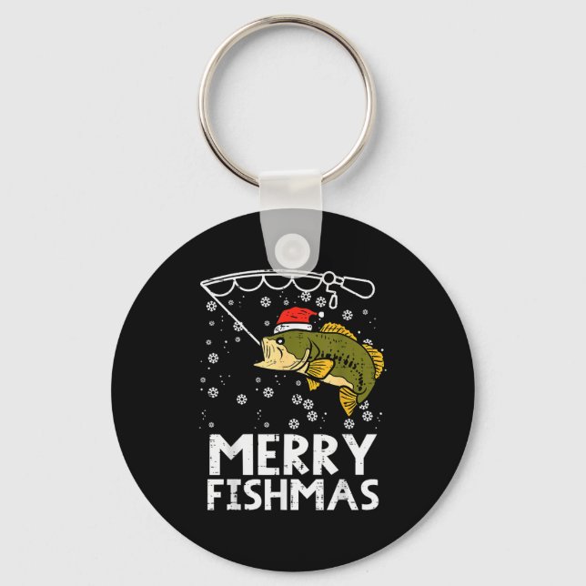 Merry Fishmas Fish Fishing Xmas Christmas Dad Men  Key Ring (Front)