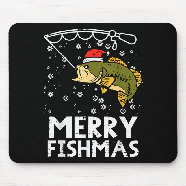 Merry Fishmas Fish Fishing Xmas Christmas Dad Men  Mouse Pad (Front)