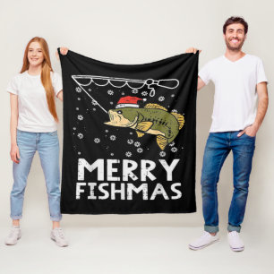 Merry Fishmas Fish Fishing Xmas Fleece Blanket