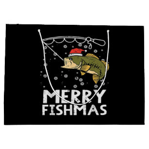 Merry Fishmas Fish Fishing Xmas Large Gift Bag