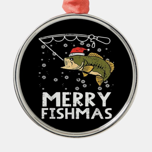 Merry Fishmas Fish Fishing Xmas  Metal Ornament (Front)