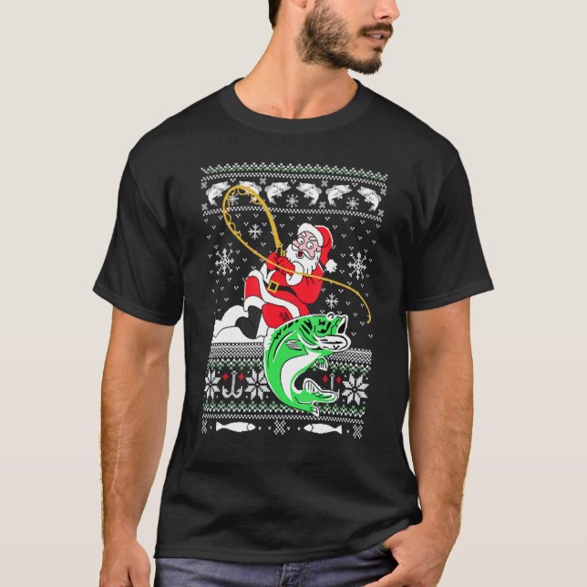 Merry Fishmas Fisherman Santa Ugly Christmas Costu T-Shirt (Front)