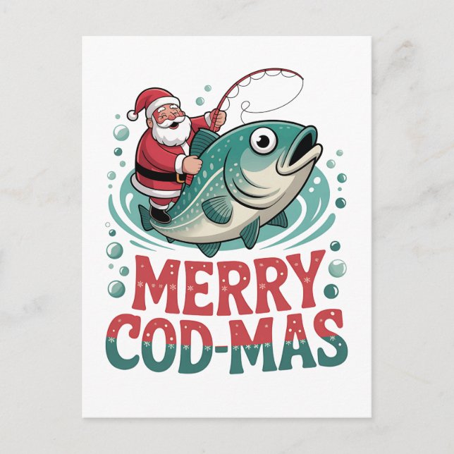 Merry Fishmas Fishing Christmas Santa Claus Xmas  Invitation Postcard (Front)