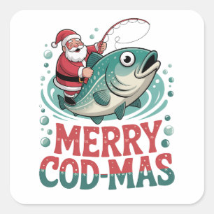 Merry Fishmas Fishing Christmas Santa Claus Xmas Square Sticker