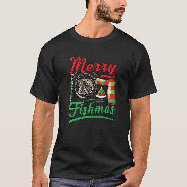 Merry Fishmas Fishing Fish Fisherman Holidays Wint T-Shirt (Front)