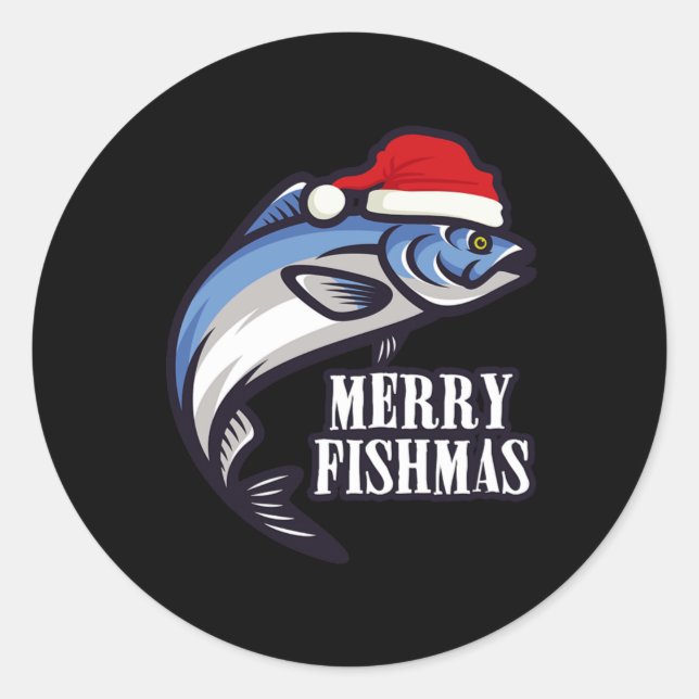 Merry Fishmas Fishing Fishermen Christmas Gift Classic Round Sticker (Front)