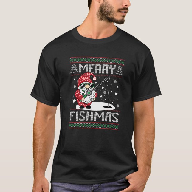 Merry Fishmas Fishing Gnome Christmas Santa Fisher T-Shirt (Front)