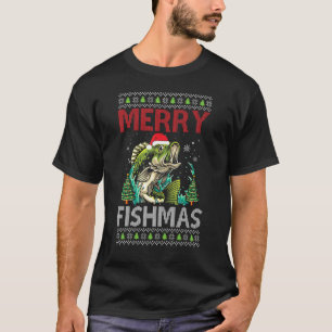 Merry Fishmas Fishing Ugly Christmas Large Mouth B T-Shirt