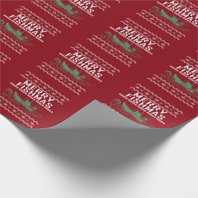 Merry Fishmas Fishing Ugly Christmas Sweater Wrapping Paper (Corner)