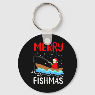 Merry Fishmas Fun Christmas Santa Claus Fishing Fi Key Ring