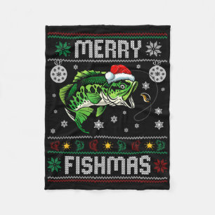 Merry Fishmas Fun Fish Fishing Fisherman Ugly Chri Fleece Blanket