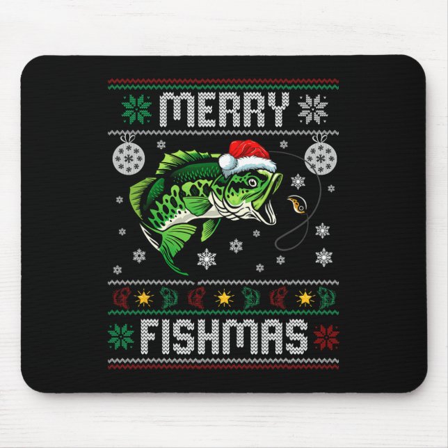 Merry Fishmas Fun Fish Fishing Fisherman Ugly Chri Mouse Pad (Front)