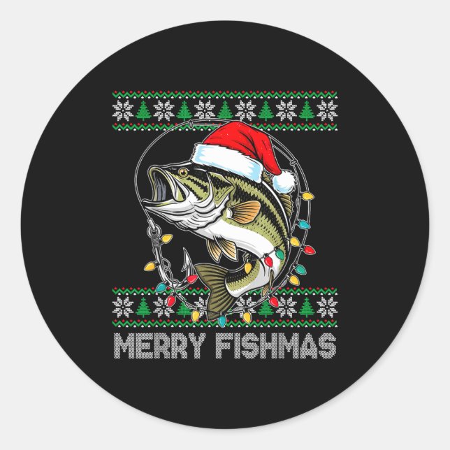 Merry Fishmas Funny B Fishing Christmas For Women  Classic Round Sticker (Front)