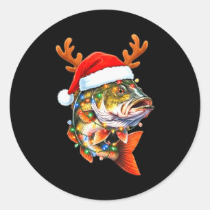 Merry Fishmas Funny B Fishing Christmas Santa Hat Classic Round Sticker