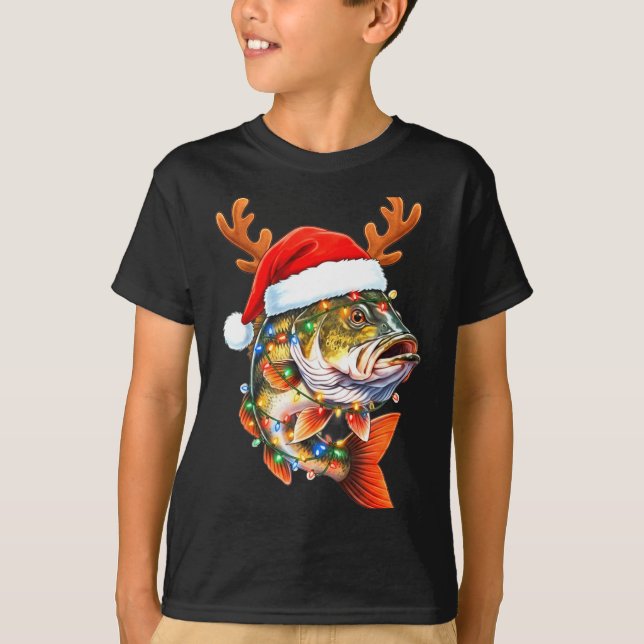 Merry Fishmas Funny B Fishing Christmas Santa Hat  T-Shirt (Front)
