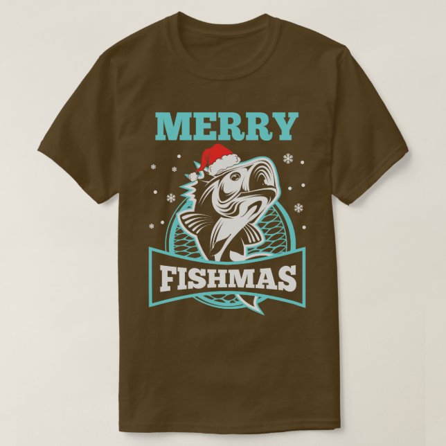 Merry Fishmas Funny Christmas Fishing T-Shirt (Design Front)
