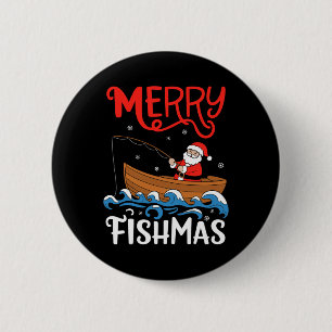 Merry Fishmas Funny Christmas Santa Claus Fishing 6 Cm Round Badge