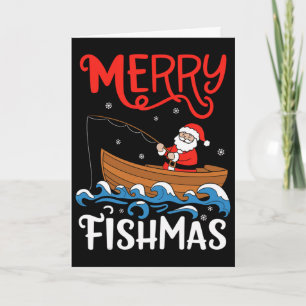 Merry Fishmas Funny Christmas Santa Claus Fishing Card