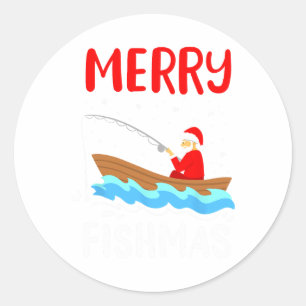 Merry Fishmas Funny Christmas Santa Claus Fishing Classic Round Sticker
