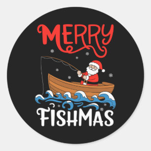 Merry Fishmas Funny Christmas Santa Claus Fishing  Classic Round Sticker