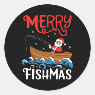 Merry Fishmas Funny Christmas Santa Claus Fishing Classic Round Sticker