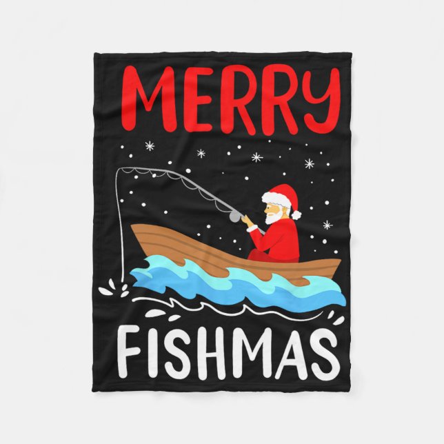 Merry Fishmas Funny Christmas Santa Claus Fishing  Fleece Blanket (Front)