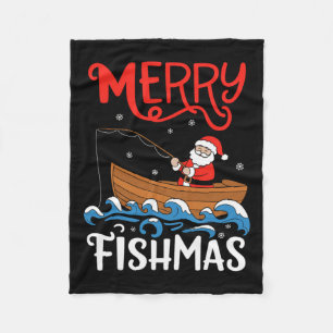 Merry Fishmas Funny Christmas Santa Claus Fishing Fleece Blanket