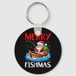 Merry Fishmas Funny Christmas Santa Claus Fishing  Key Ring