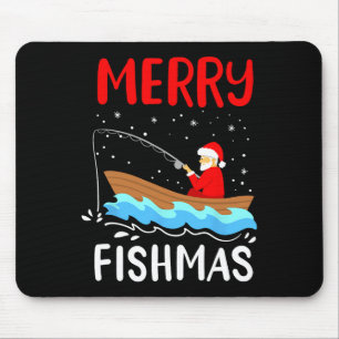 Merry Fishmas Funny Christmas Santa Claus Fishing Mouse Pad